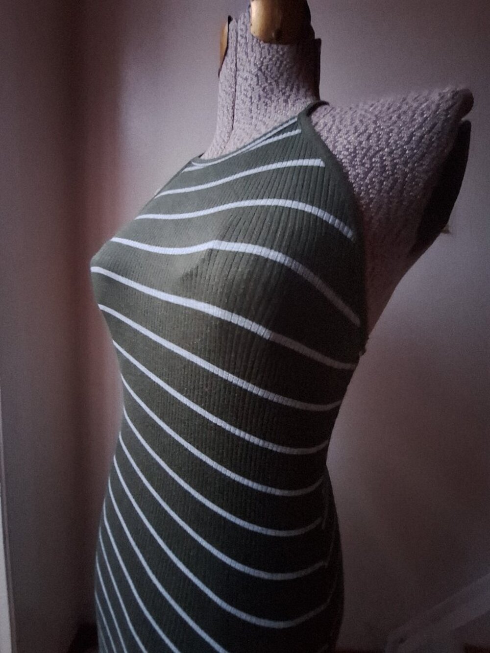 Olive Green Halter Dress Stretchy